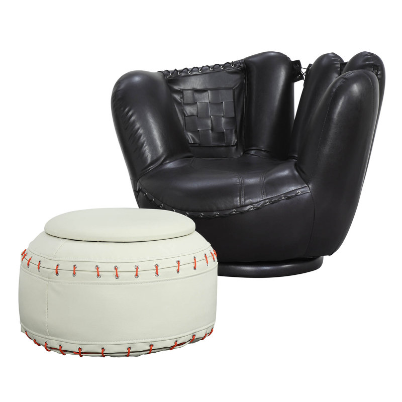 Zoomie Kids Scheetz Baseball Swivel Barrel Chair with Ottoman Wayfair